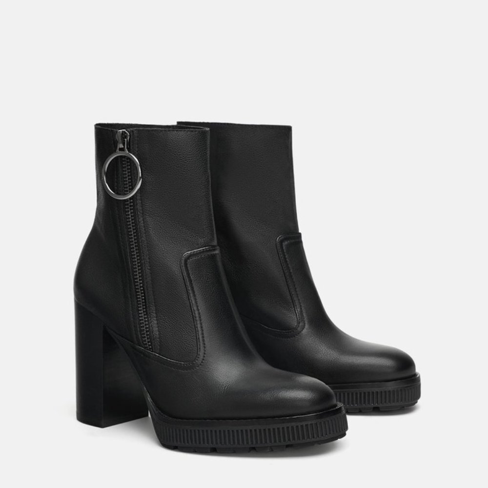 ZARA LEATHER PLATFORM ANKLE BLACK BOOTS BRAND NEW WITH TAGS US 10